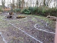 The layout of the stumpery marked out in preparation for the addition of more stumps and top soil to be added. We would also need to ensure there was enough space for the path to lead through.